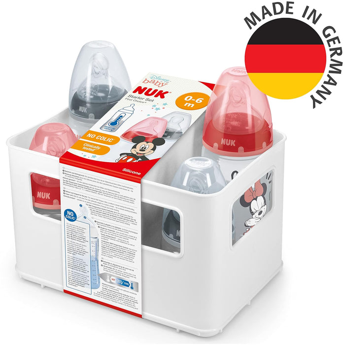 NUK First Choice+ Babyflaschen Starter Set | 0–6 Monate | 4 Flaschen mit Temperature Control & Flaschenbox | Anti-Colic Air System | BPA-frei | 5-teilig | Disney Mickey und Minnie Maus Mickey Mouse 2 (Rot) Single
