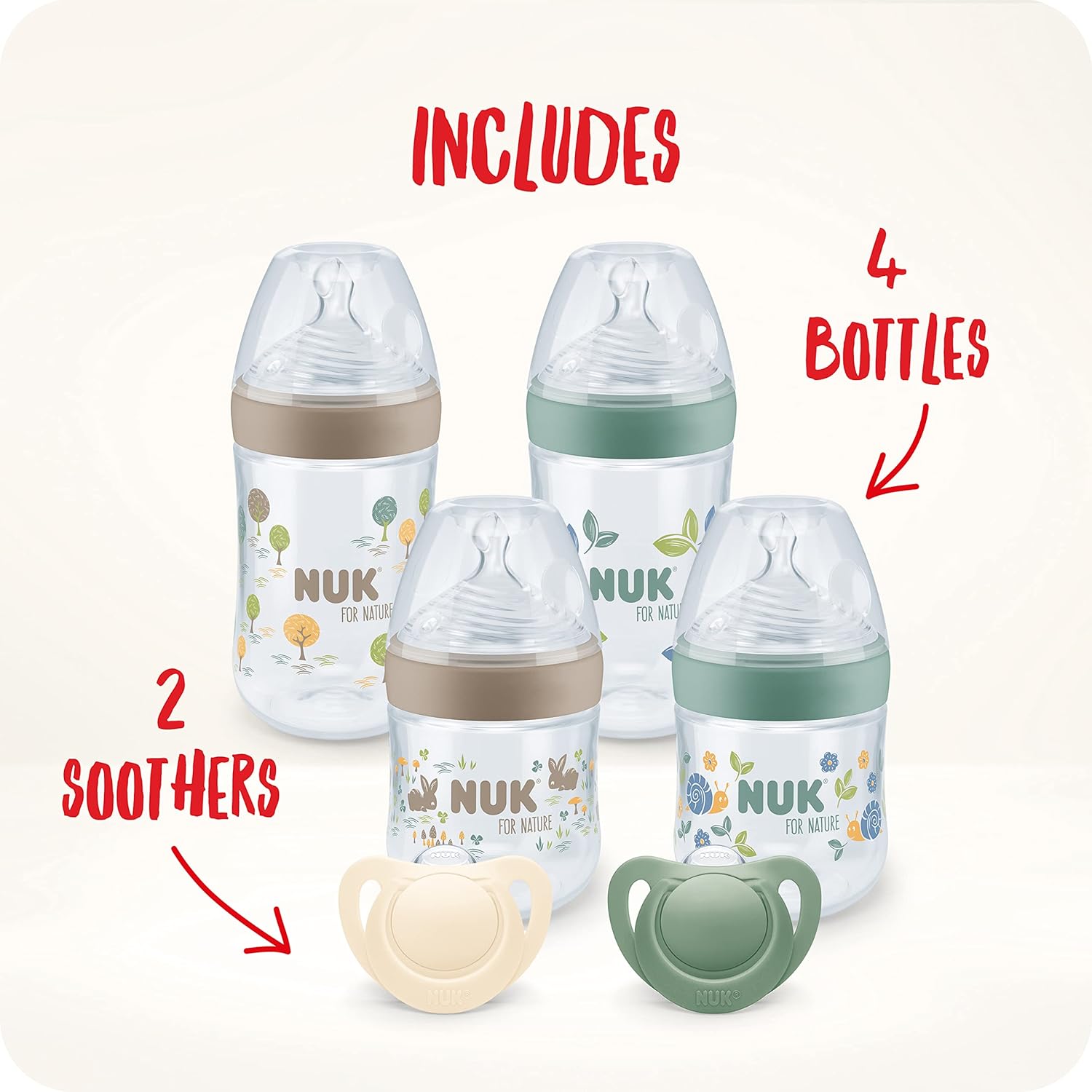 NUK for Nature Perfect Start Baby Bottle & Dummy Set, 0-6 Months, 100% Natural Raw Materials, 4 x Bottles (150 ml & 260 ml), 2 x Silicone Soothers, BPA-Free, 6 Count Perfect Start Set Nuk for Nature