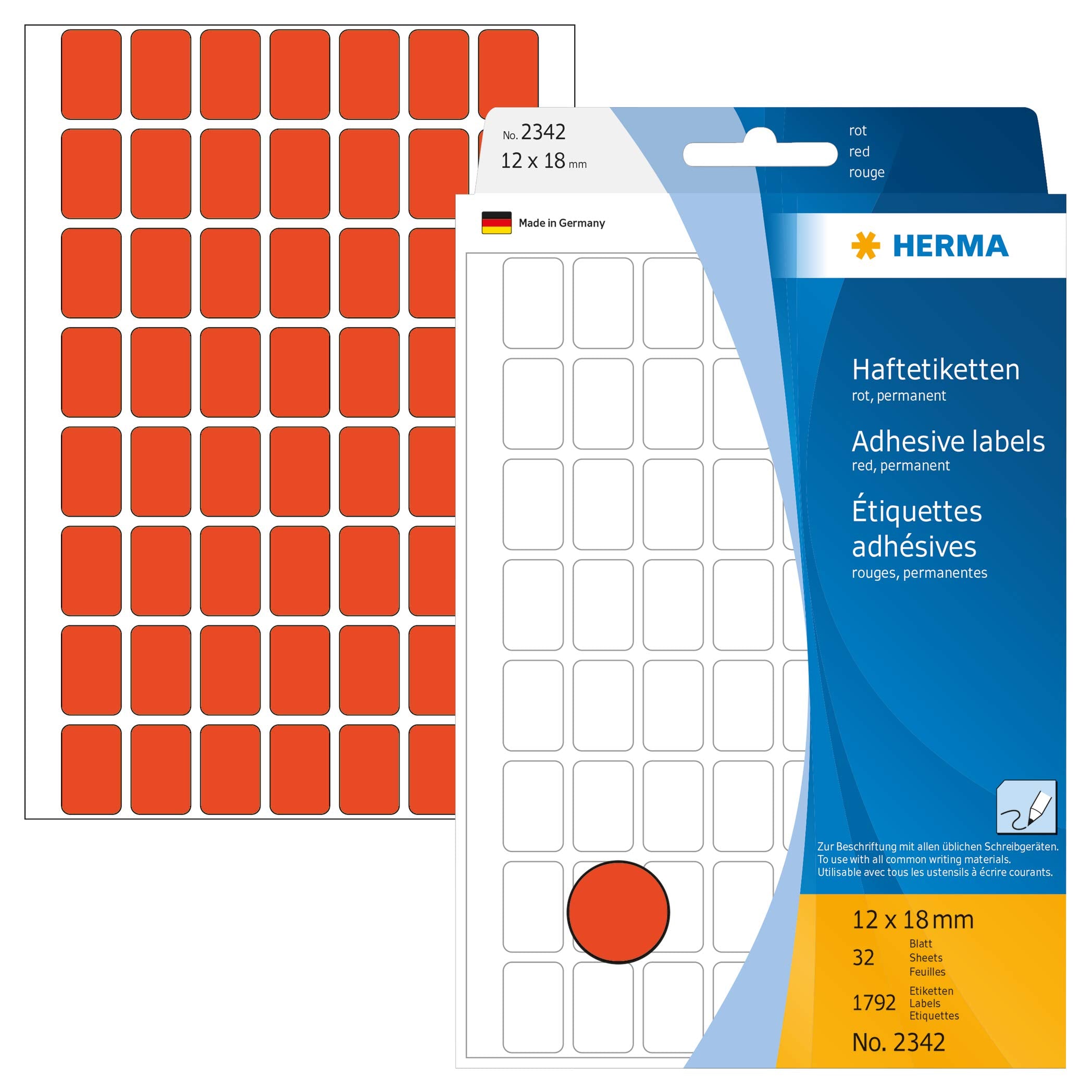 HERMA 2342 Multi-purpose labels 12x18 mm red paper matt hand inscription 1792 pcs. Red 12 x 18mm Large Pack