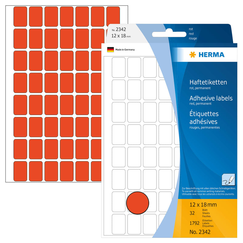 HERMA 2342 Multi-purpose labels 12x18 mm red paper matt hand inscription 1792 pcs. Red 12 x 18mm Large Pack