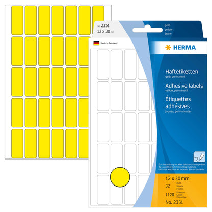 HERMA 2351 Multi-purpose labels 12x30 mm yellow paper matt hand inscription 1120 pcs. Yellow 12 x 30mm Large pack