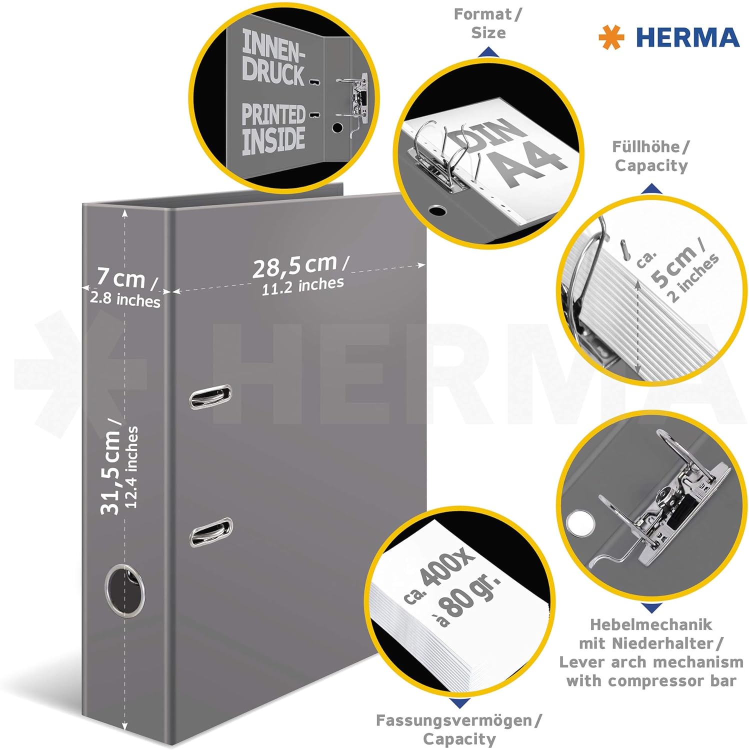 HERMA Lever Arch File Trend Cities with Rome Motif, A4, 70 mm Spine, with Inner Print, 1 Folder