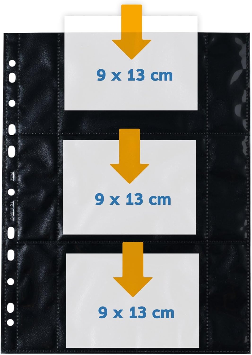 HERMA Photo Pockets for Ring Binder Albums, Acid Free, 13 x 9 cm Landscape Format, 60 Pockets, Black Black 13 x 9 cm 10 Sheets