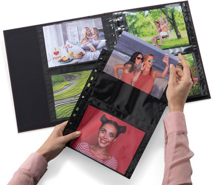 HERMA Photo Pockets for Ring Binder Albums, Acid Free, 18 x 13 cm Landscape Format, 40 Pockets, Black Black 18 x 13 cm 10 Sheets