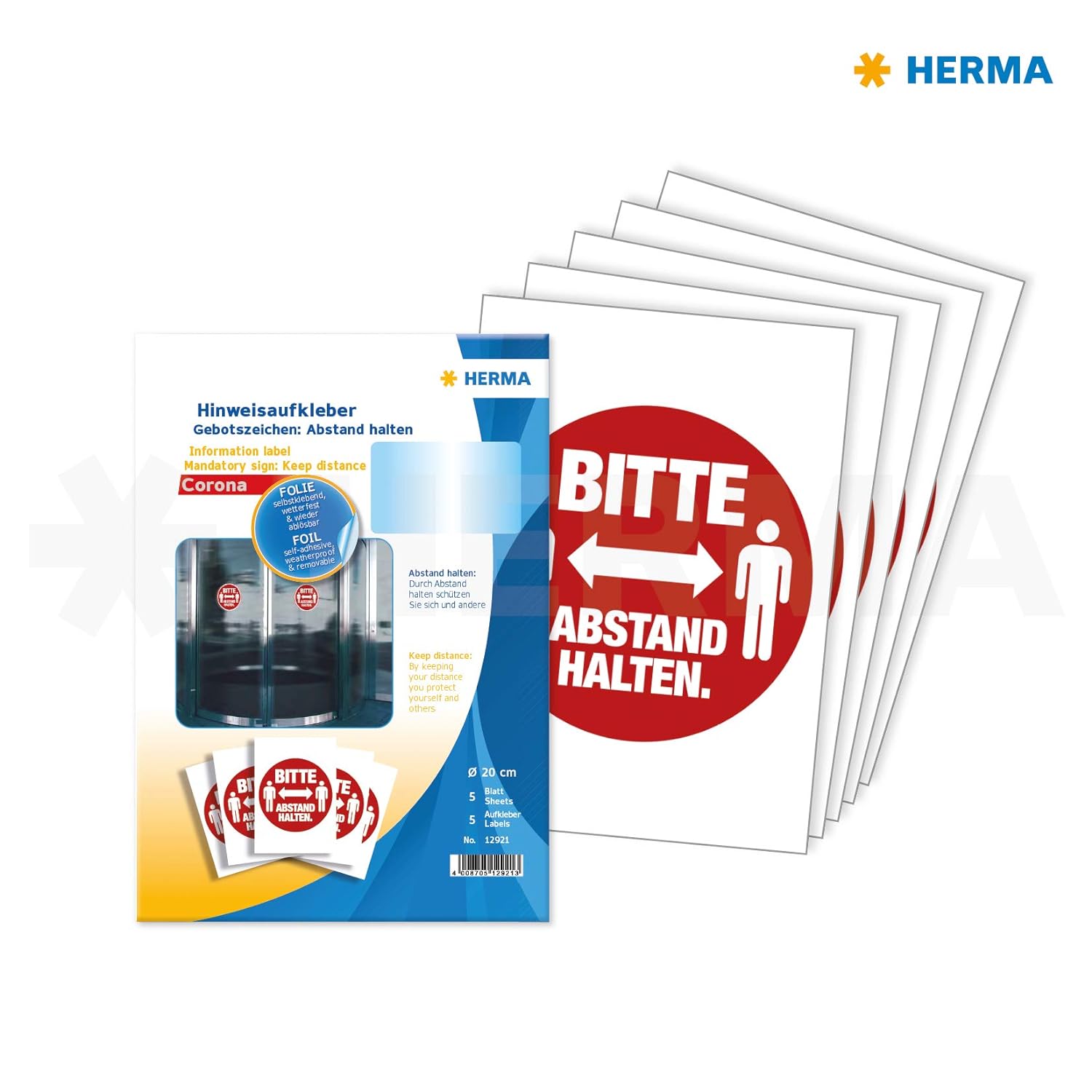 HERMA Floor Marking Sticker, Ø 20 cm, Please keep the distance, 5 Note sticker. Ø 20 cm Please keep the distance