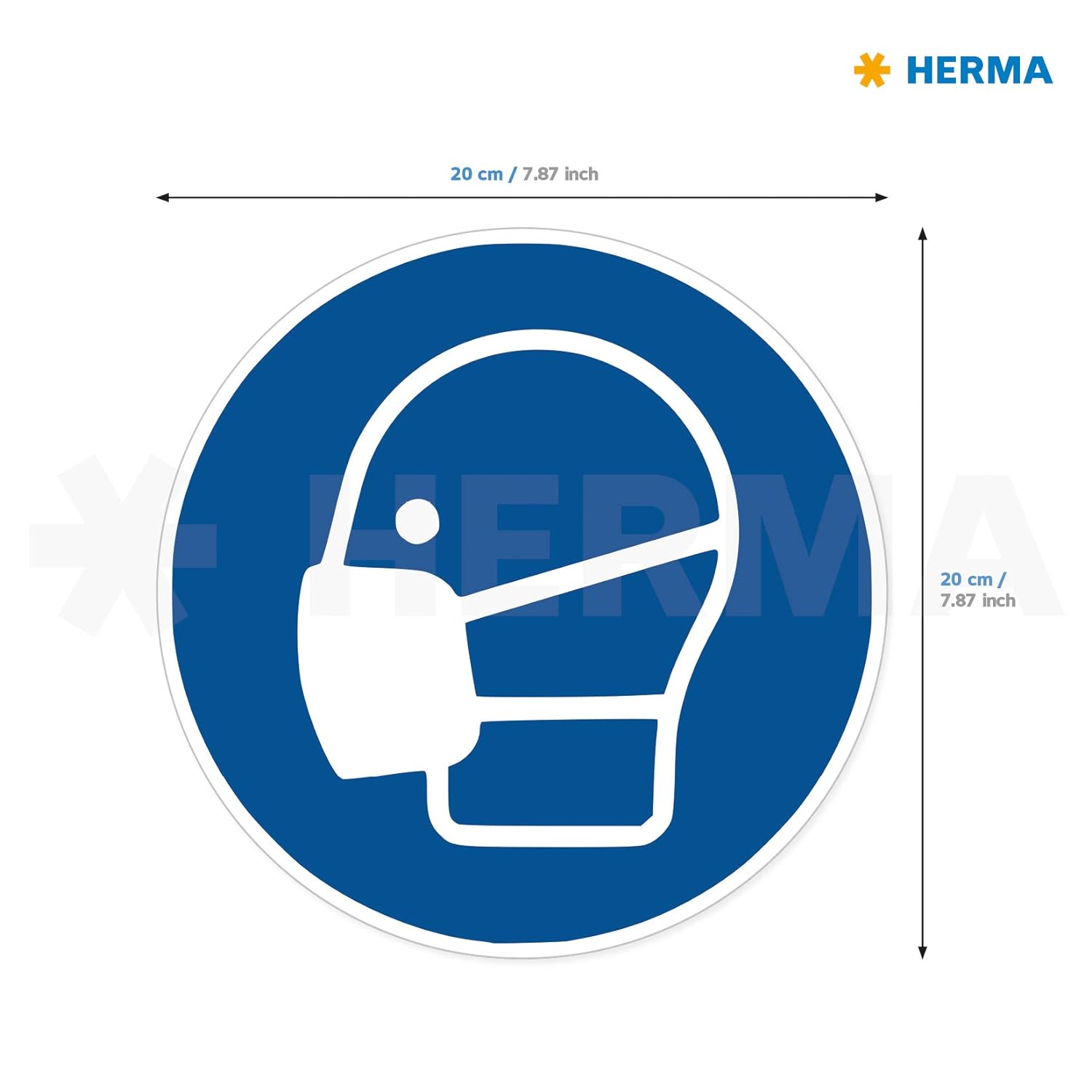 HERMA 12923 Hinweis Aufkleber Mundschutz tragen 5er Set (Ø 20 cm, 5 Blatt, Polyesterfolie) selbstklebend, wetterfest, rückstandsfrei ablösbare Hinweißchilder, blau Ø 20 cm Hinweis-Aufkleber Mundschutz tragen
