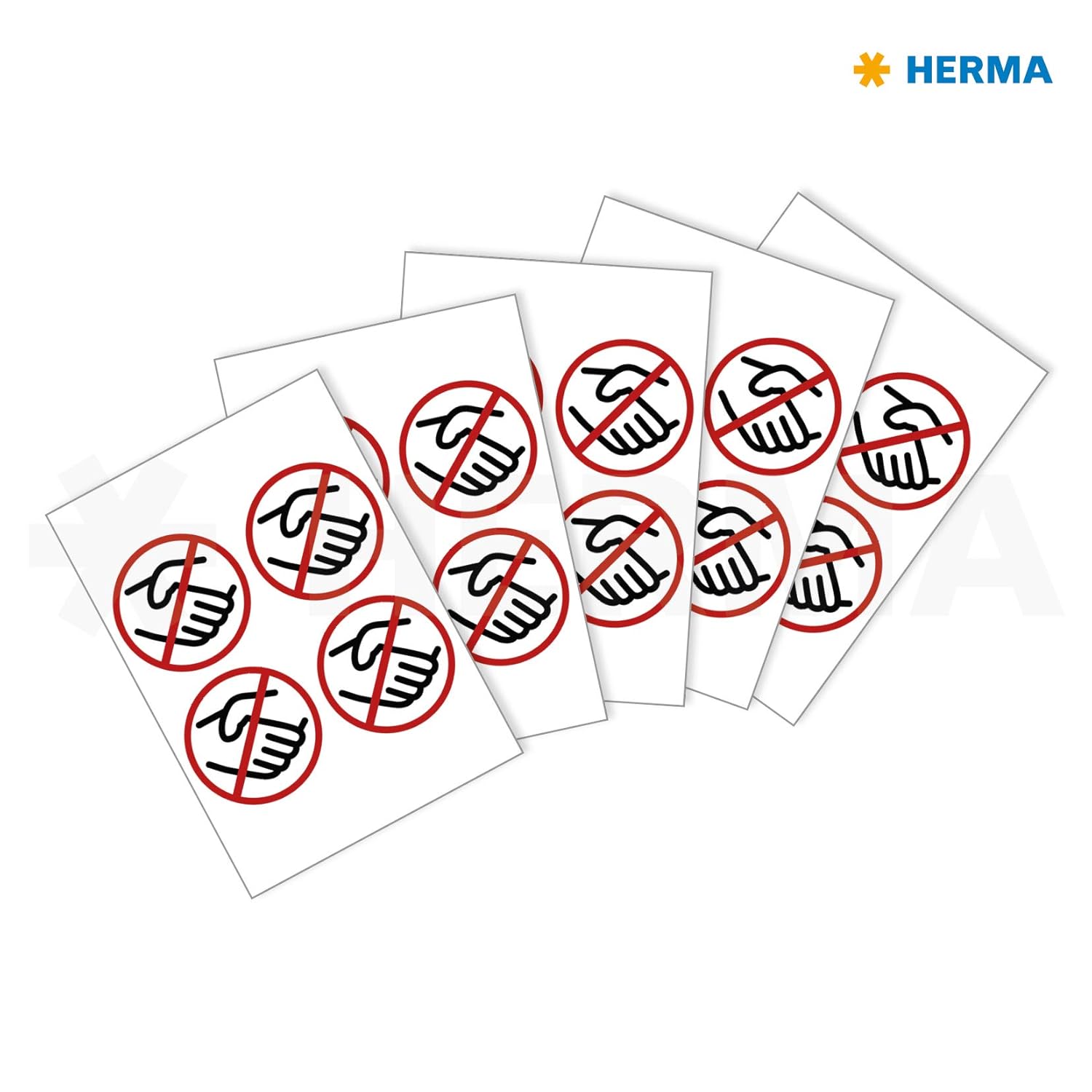 HERMA Don't Shake Hands Sign, Self Adhesive Warning Sticker, Ø 100mm, Removable Without Residue (Pack of 20) Don't Shake Hands Ø 10 cm Warning Sign