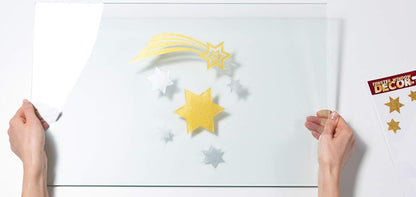 HERMA 44 Christmas Gold Star Stickers for Windows with Glitter Effect, Reusable Xmas Decorations, Large Wall Decals Window Clings for Kids and Children Gold Star Window Stickers Window Stickers