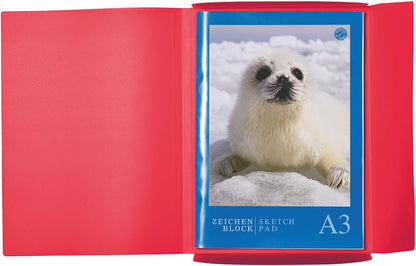 HERMA Elastic Folder Translucent in Red, A3, Sturdy Plastic, with 3 Inner Flaps, 1 Span Folder A3 Red