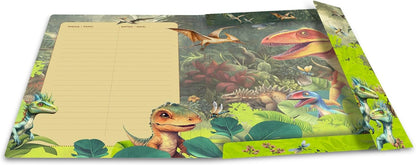 HERMA 19576 Dino World A3 Portfolio Folder, Children's Cardboard Corner Folder with Inner Print and Elastic Band, Sturdy Cardboard Folder, for Boys and Girls Dino World Sammelmappe A3 1 piece