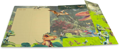 HERMA 19723 Dino World A4 Portfolio Folder, Children's Cardboard Corner Folder with Inner Print and Elastic Band, Sturdy Cardboard Folder, for Boys and Girls Dino World Sammelmappe A4 1 piece
