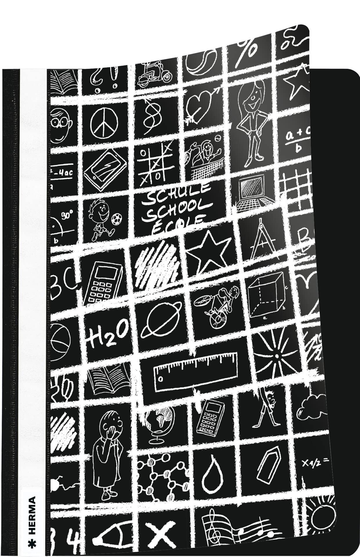 HERMA Schoolydoo 19369 File Folder A4 Black, Pack of 3, Plastic Folder with Labelling Strips and Metal Stapler, Sturdy Plastic File Folder Set for School and Office black Pack of 10