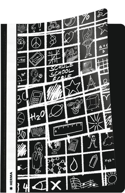 HERMA Schoolydoo 19369 File Folder A4 Black, Pack of 3, Plastic Folder with Labelling Strips and Metal Stapler, Sturdy Plastic File Folder Set for School and Office black Pack of 10