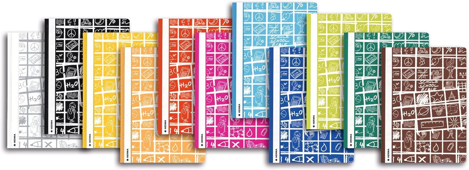 HERMA Schoolydoo 19369 File Folder A4 Black, Pack of 3, Plastic Folder with Labelling Strips and Metal Stapler, Sturdy Plastic File Folder Set for School and Office black Pack of 10