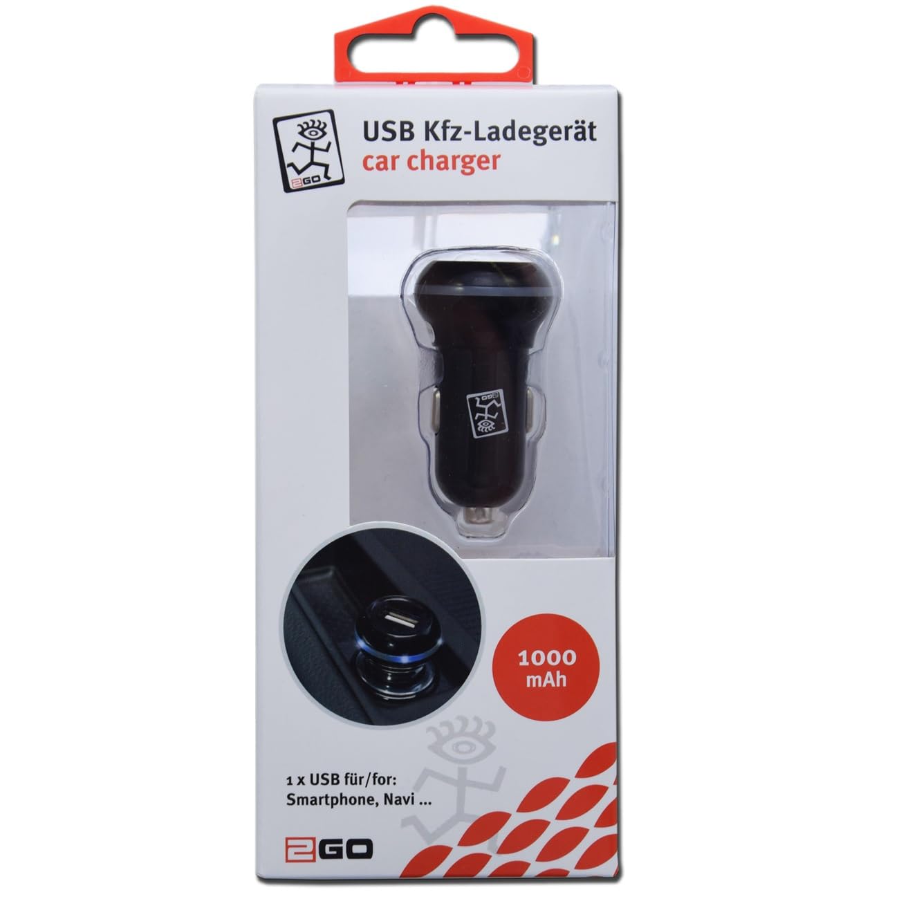 2GO USB KFZ-Ladegerat 24V 1000mA USB-A schwarz