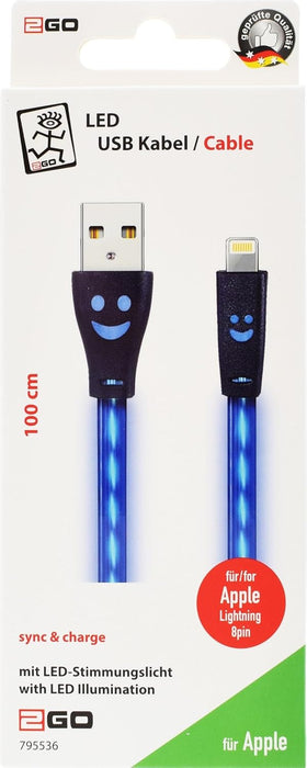 carstyling XXL 2GO USB Data Cable/Black with Blue LED Lighting 1 m