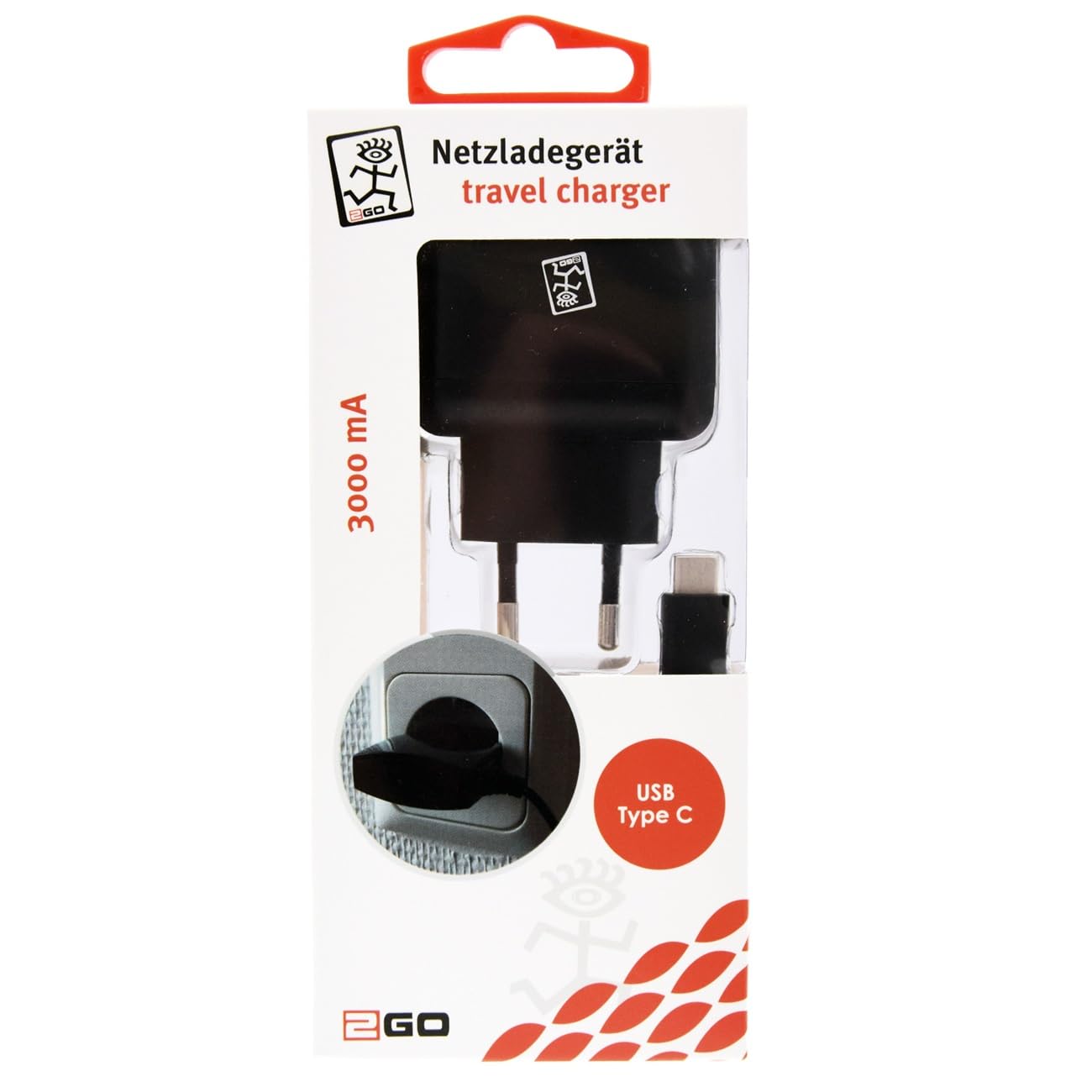 2GO Netz-Ladegerat USB Type-C 3.1 3000mA schwarz