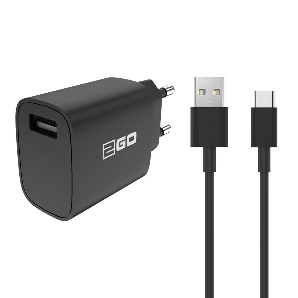 2GO Netz-Ladeset (2-teil.) 1x USB + Type-C 3.1 Kab