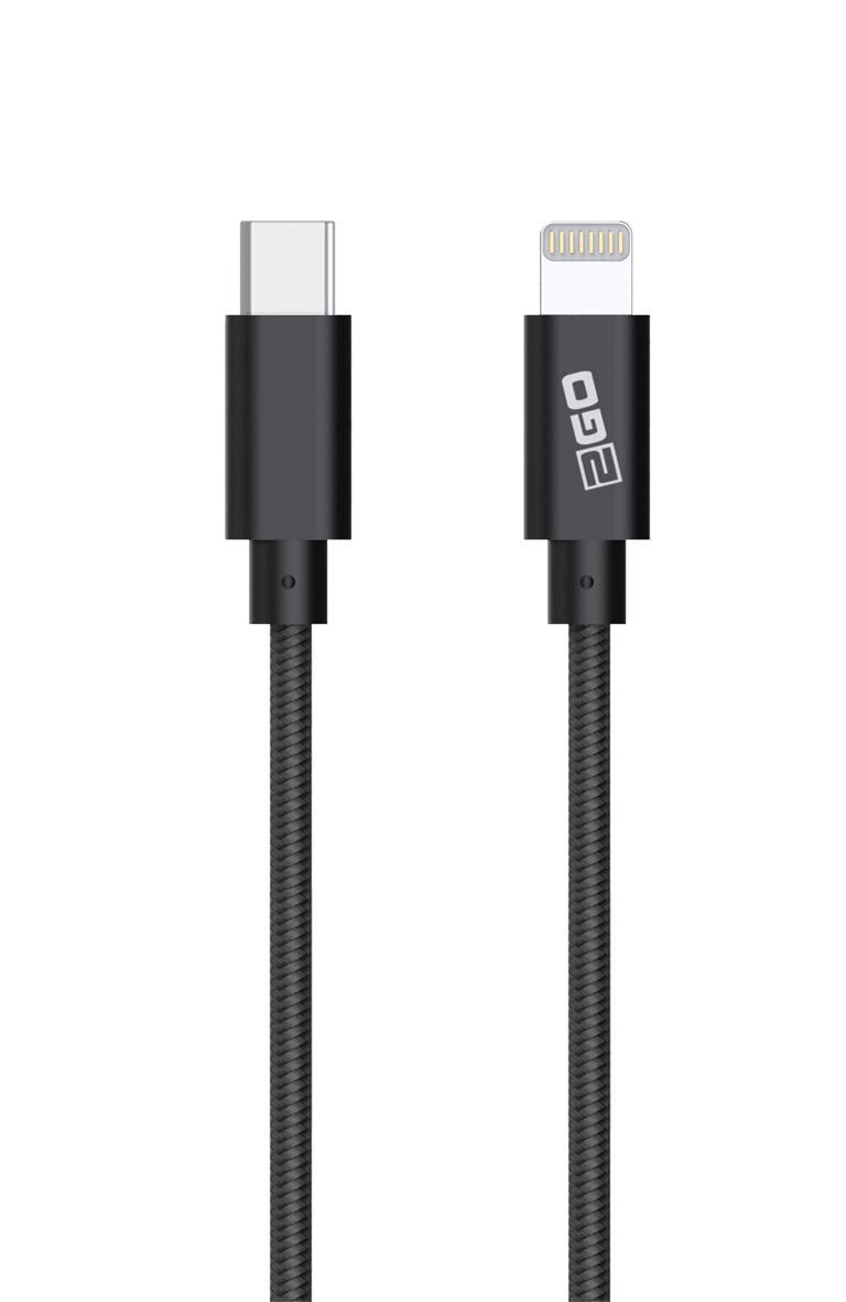 2GO USB C to Lightning Cable 100 cm MFi Certified Power Delivery USB C to Lightning Charging Cable, 20W FastCharge Compatible with iPhone 12/11 Pro/11 Pro Max/X/XS/XR/XS Max / 8, Black