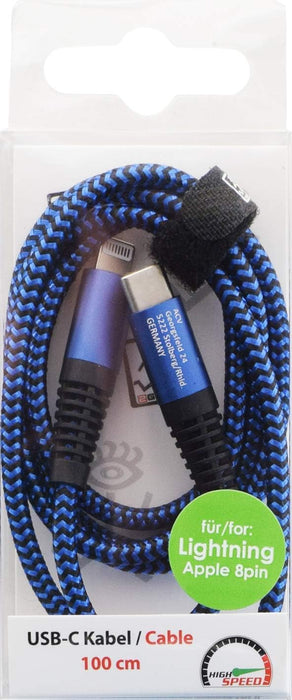 2GO USB C auf Lightning Kabel, 100cm lang, blau, Nylon-umflochtenes Ladekabel für iPhone SE/11/11 Pro/11 Pro max/X/XS/XR/XS Max / 8, unterstützt PD Laden,für USB-C Ladegeräte,20W FastCharge