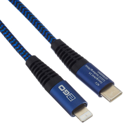 2GO USB C auf Lightning Kabel, 100cm lang, blau, Nylon-umflochtenes Ladekabel für iPhone SE/11/11 Pro/11 Pro max/X/XS/XR/XS Max / 8, unterstützt PD Laden,für USB-C Ladegeräte,20W FastCharge