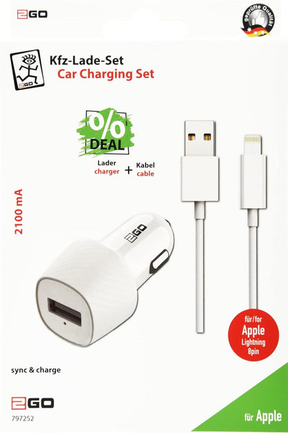 2GO Car Charger Set 2 Pieces USB to Lightning