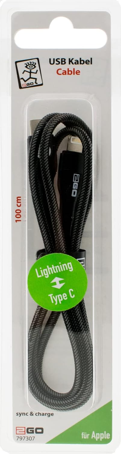 2GO USB Kabel Type C auf Lightning Lade- und Datenkabel 100 cm schwarz
