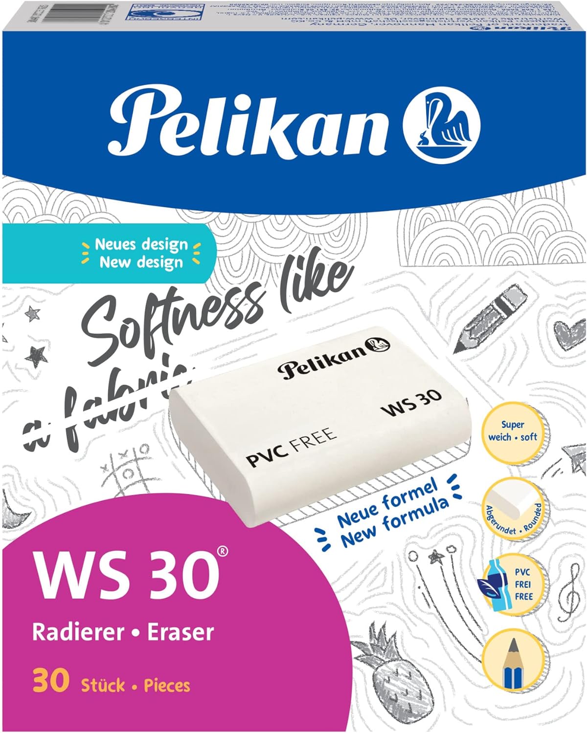 Pelikan WS30 Cotton White Eraser - Box of 30