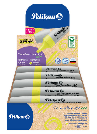 Pelikan Highlighter 490 eco Neon Yellow Pack of 10 in Folding Box 823340