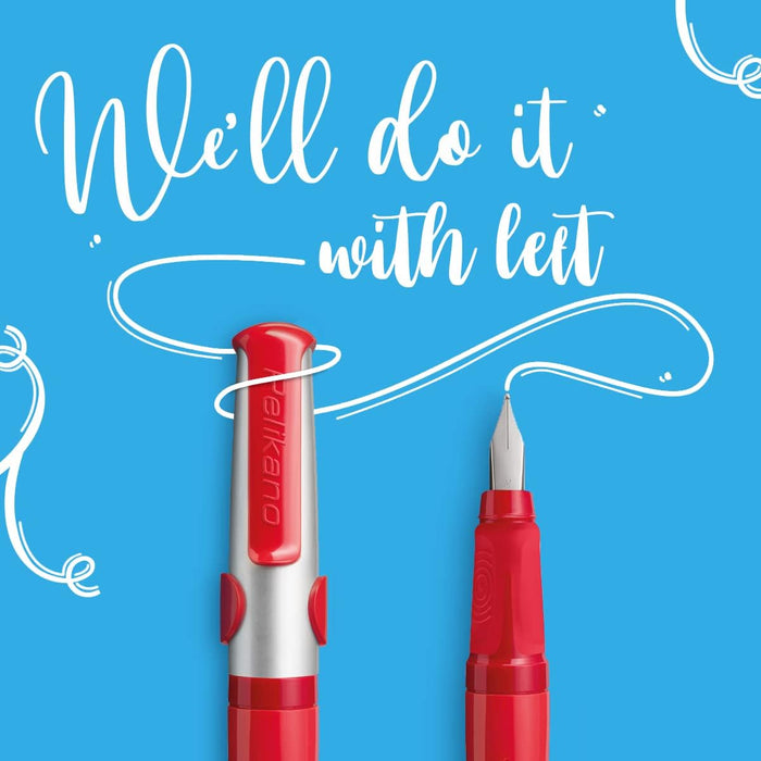 Pelikan Pelikano Fountain Pen Left-Handed Red Stainless Steel Size L 1 count (Pack of 1) red