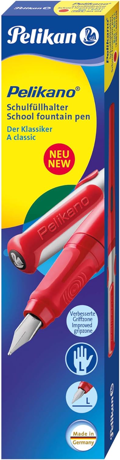 Pelikan Pelikano Fountain Pen Left-Handed Red Stainless Steel Size L 1 count (Pack of 1) red