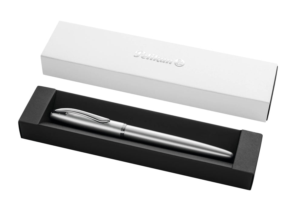 Pelikan Jazz Noble Fountain Pen, Silver, for Right-Handed and Left-Handed Users, Elegant Metal Fountain Pen, Nib M, in Folding Box, 821735 silver Fountain pen Folding box