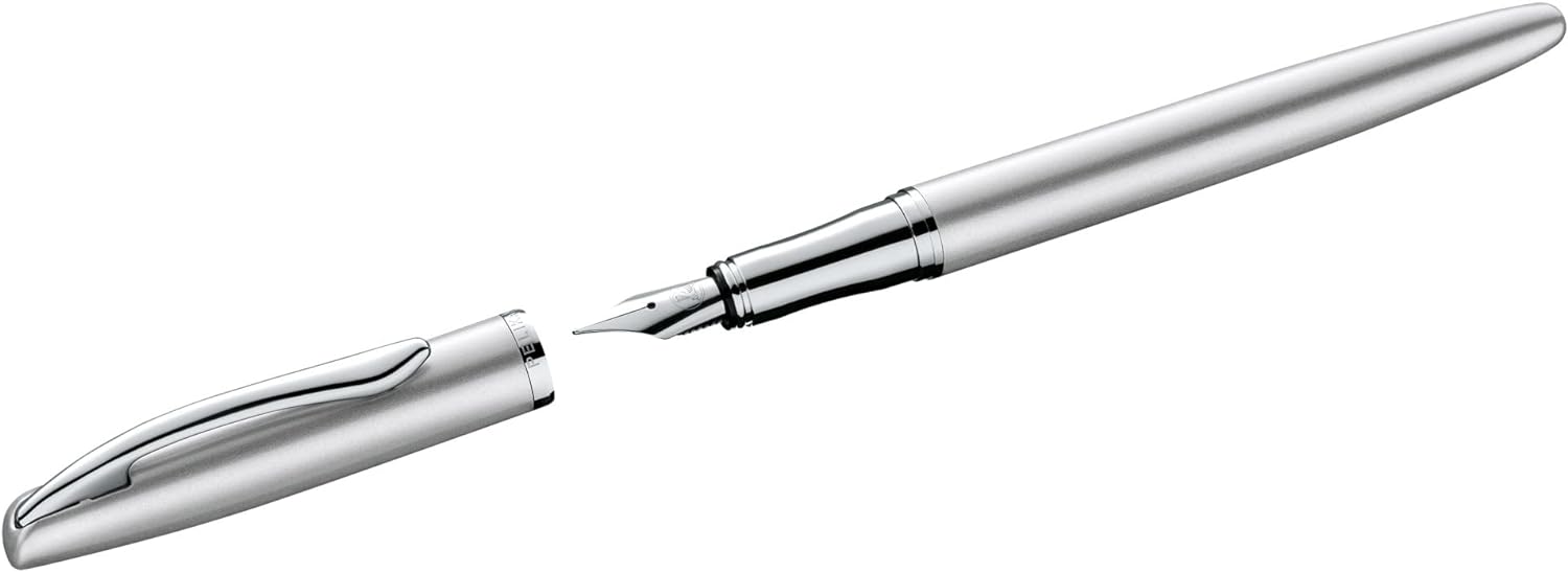Pelikan Jazz Noble Fountain Pen, Silver, for Right-Handed and Left-Handed Users, Elegant Metal Fountain Pen, Nib M, in Folding Box, 821735 silver Fountain pen Folding box
