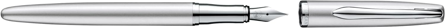 Pelikan Jazz Noble Fountain Pen, Silver, for Right-Handed and Left-Handed Users, Elegant Metal Fountain Pen, Nib M, in Folding Box, 821735 silver Fountain pen Folding box