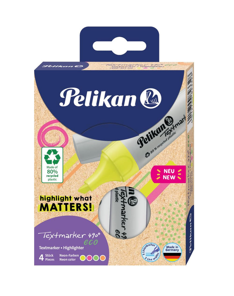 Pelikan 823326 Highlighter 490 Eco Assorted Colours, Pack of 4 in Case
