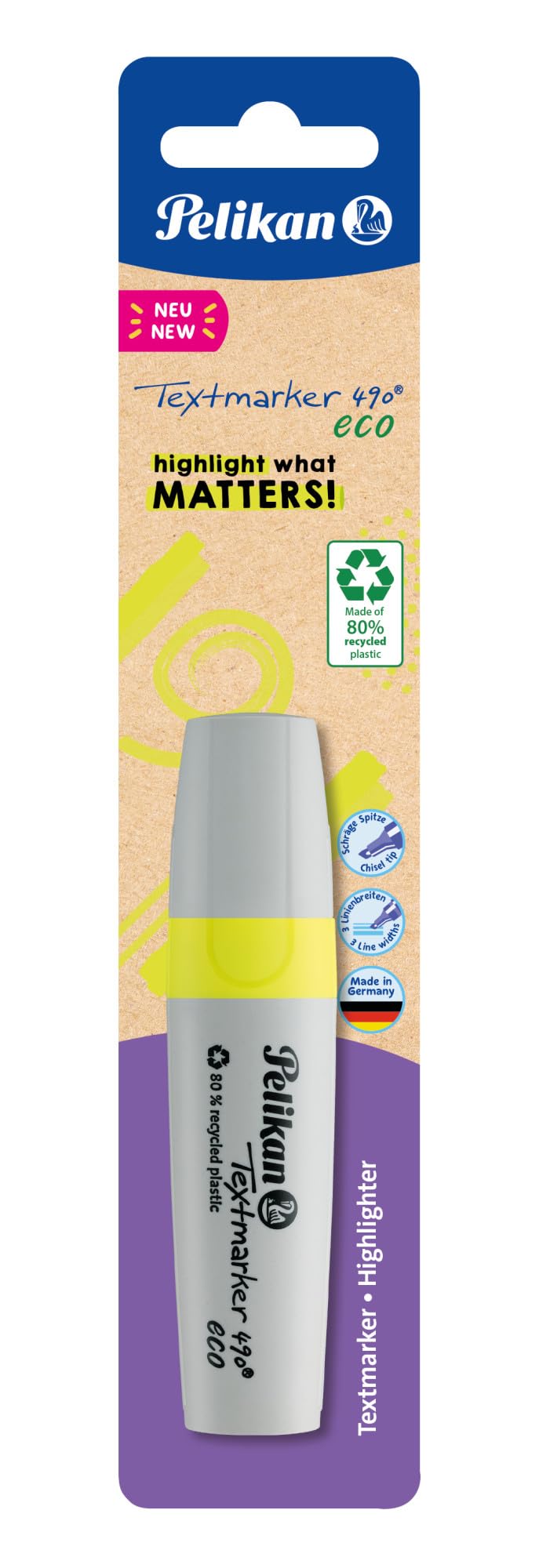 Pelikan Highlighter 490 eco, neon yellow, 1 piece on blister card, 823401