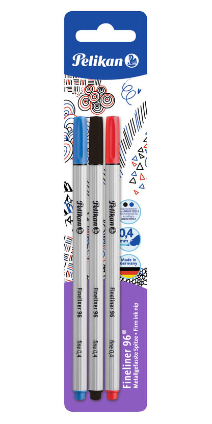 Pelikan 940627 Fineliner 96, Blister Pack of 3, Red/Blue/Black Red / blue / black.