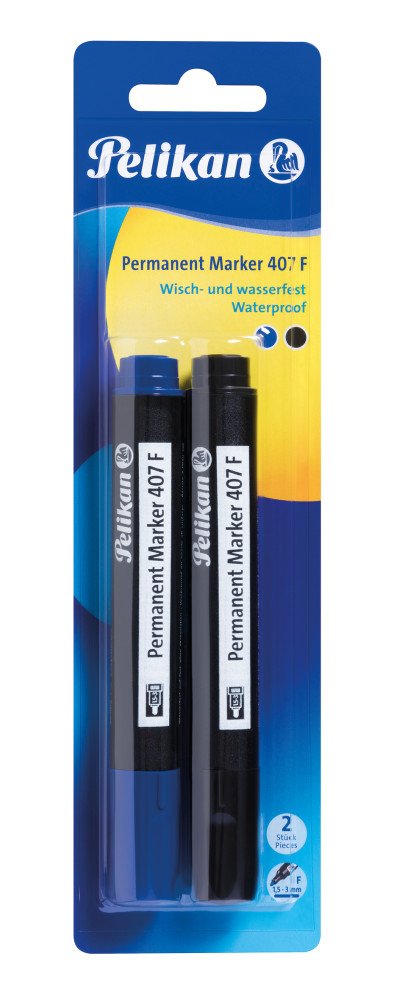 Pelikan 950170 Permanent Marker 407 F, Pack of 2, Black/Blue