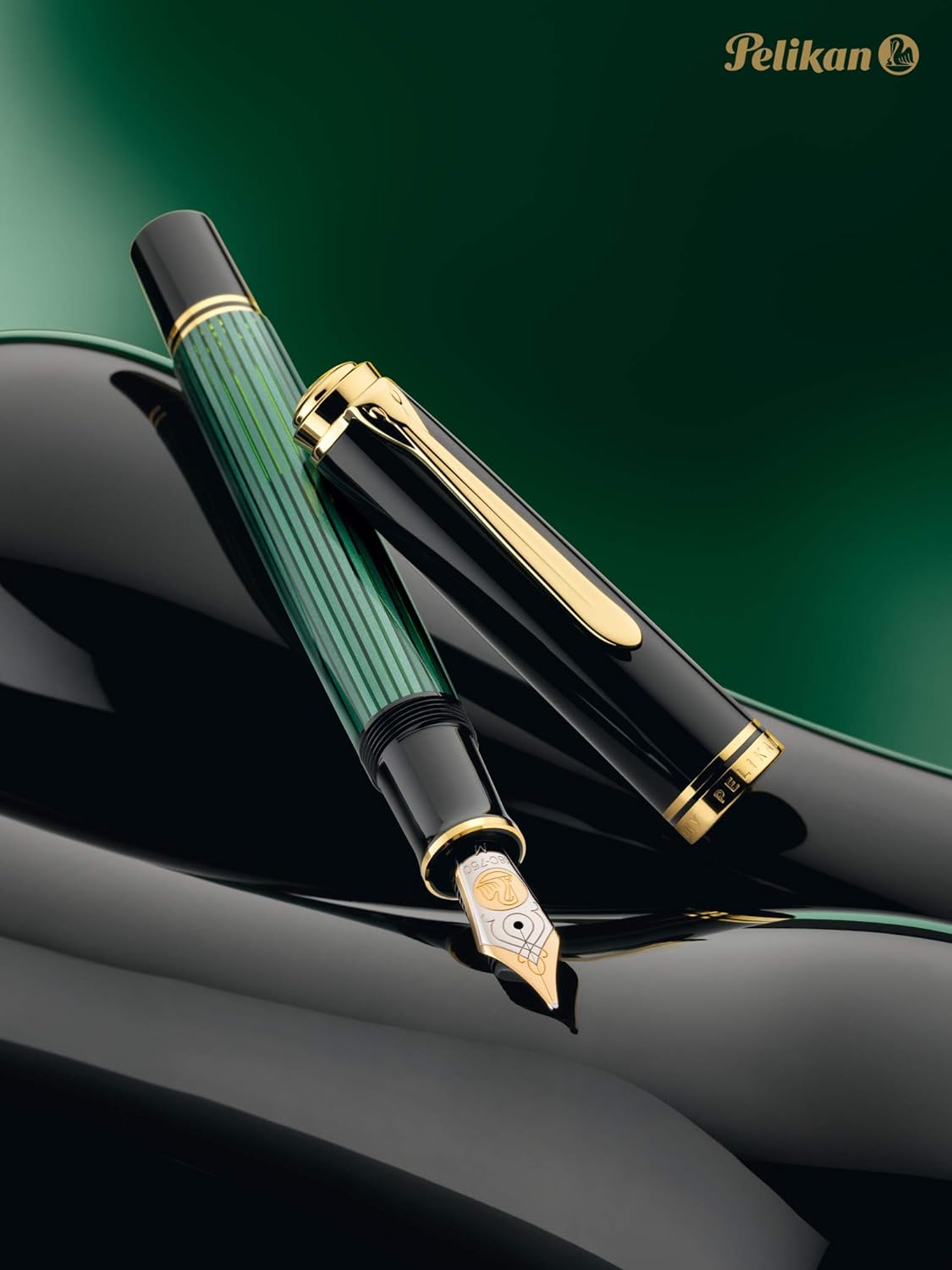 Pelikan Souverän M400 Fountain Pen, Broad Nib, Black/Green, 1 Each