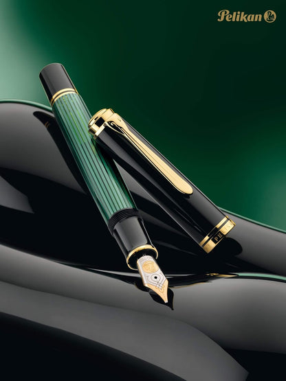 Pelikan Souverän M400 Fountain Pen, Broad Nib, Black/Green, 1 Each