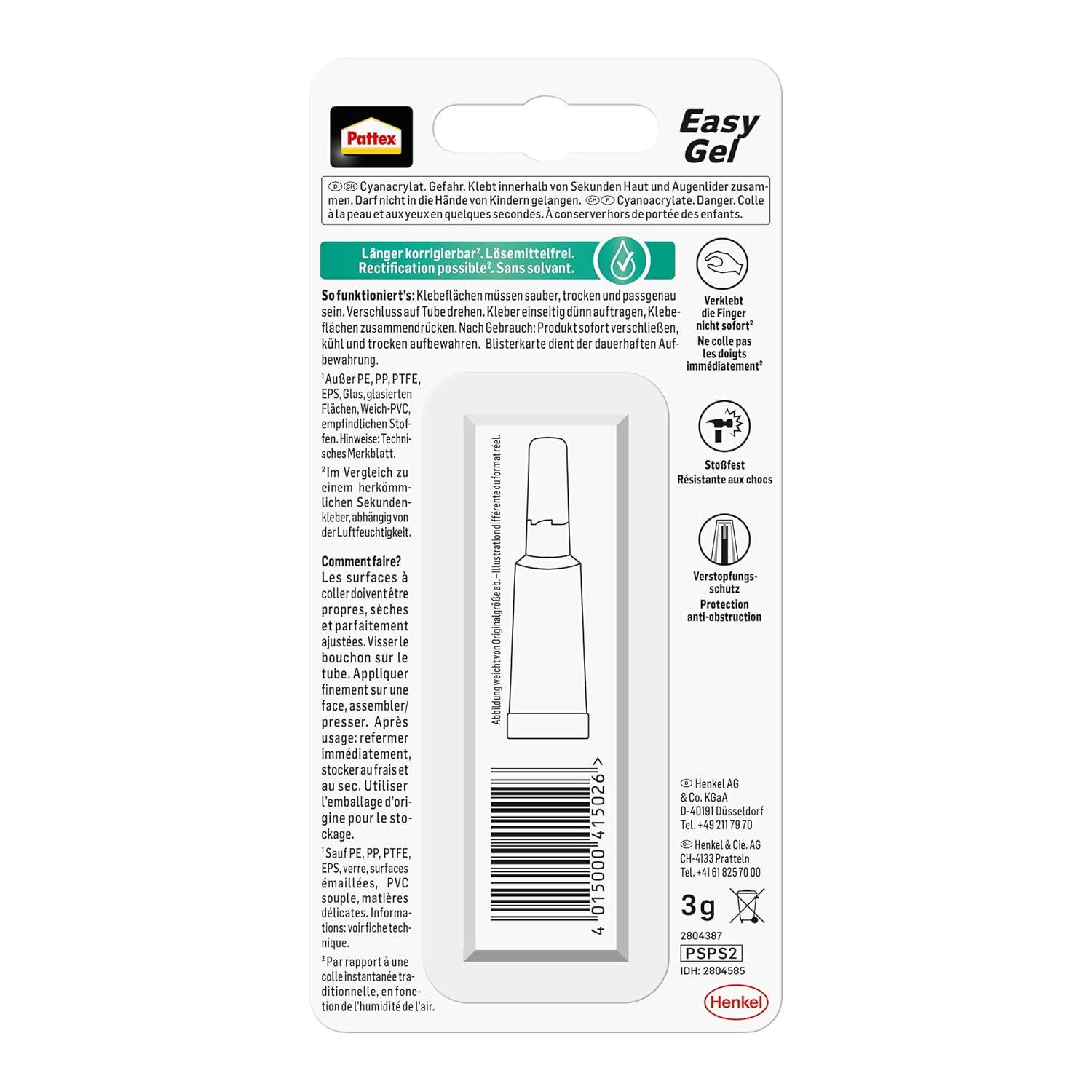 Pattex Sekundenkleber Power Easy Gel, Tube, 3g