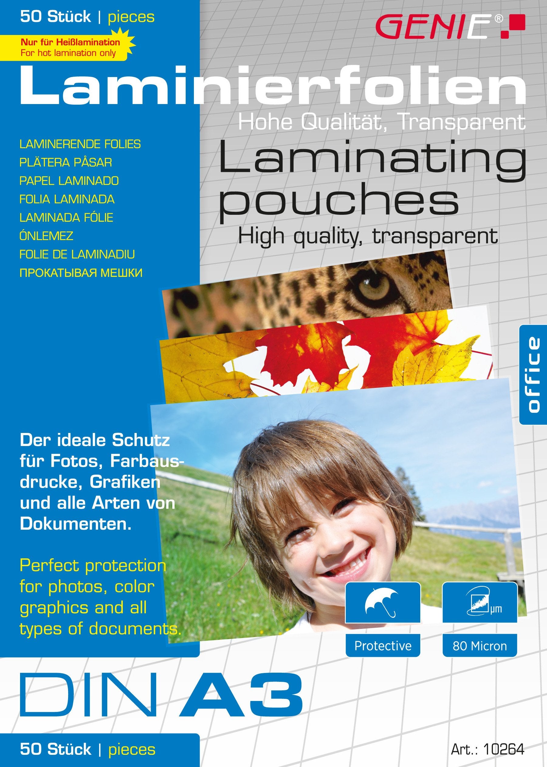 Genie DIN A3 Laminating Film Sheets 80 Micron Pack of 50