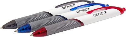 Genie 40004 Ballpoint pens, Assorted Colours, Suitable for Left handers (Pack of 12) 5 x Black, 5 x Blue and 2 x red