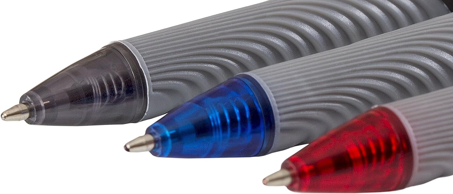 Genie 40004 Ballpoint pens, Assorted Colours, Suitable for Left handers (Pack of 12) 5 x Black, 5 x Blue and 2 x red