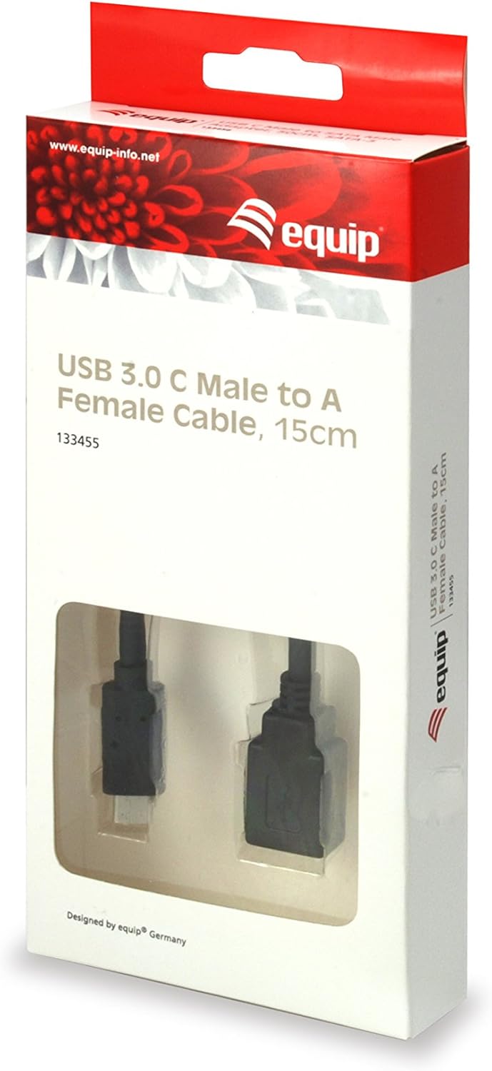 Equip 133455 - USB-Kabel (0,15 m, USB C, USB A, 3.0 (3.1 Gen 1), Stecker/Buchse, Schwarz