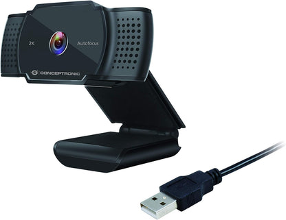 CONCEPTRONIC AMDIS02B - Webcam con messa a fuoco automatica 2K Super HD con microfono