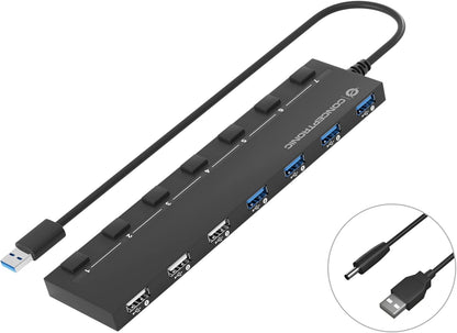 Conceptronic HUBBIES09BP USB Hub 7-Port 4x USB 3.0 3x USB 2.0 Black