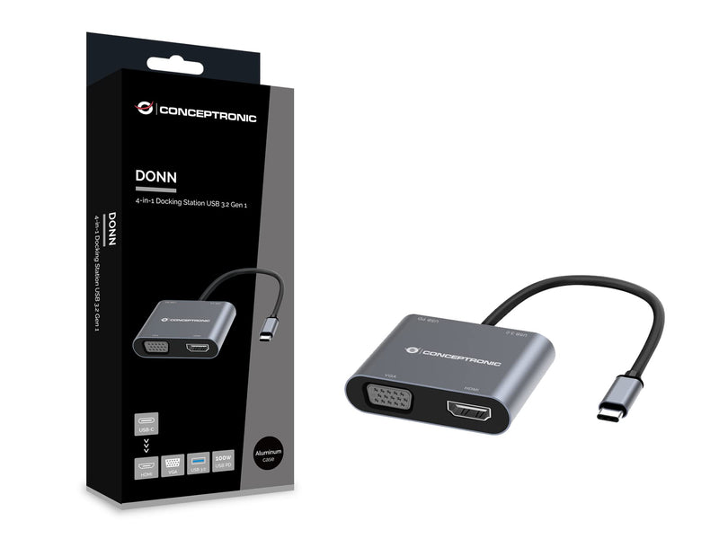 Conceptronic Dock Usb-C ->Hdmi,Vga,Usb3.0,100Wpd