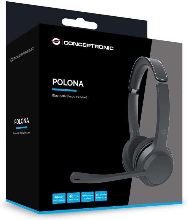 Conceptronic POLONA04B Wireless and Wireless Headphones, Headband, Call/Music, USB Type C, Bluetooth, Black