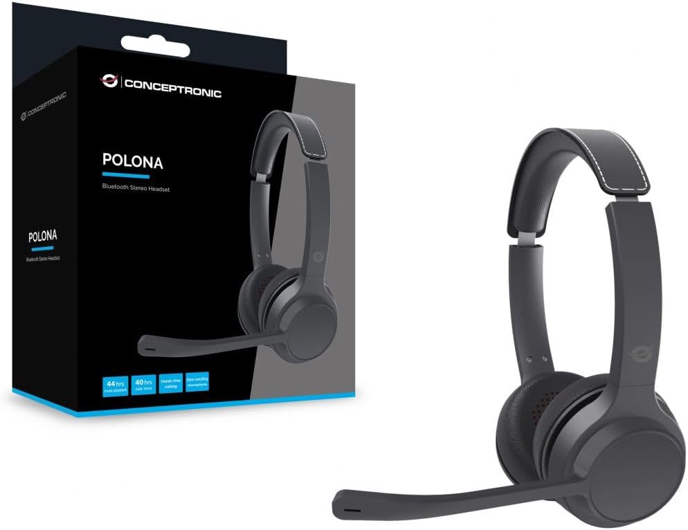 Conceptronic POLONA04B Wireless and Wireless Headphones, Headband, Call/Music, USB Type C, Bluetooth, Black